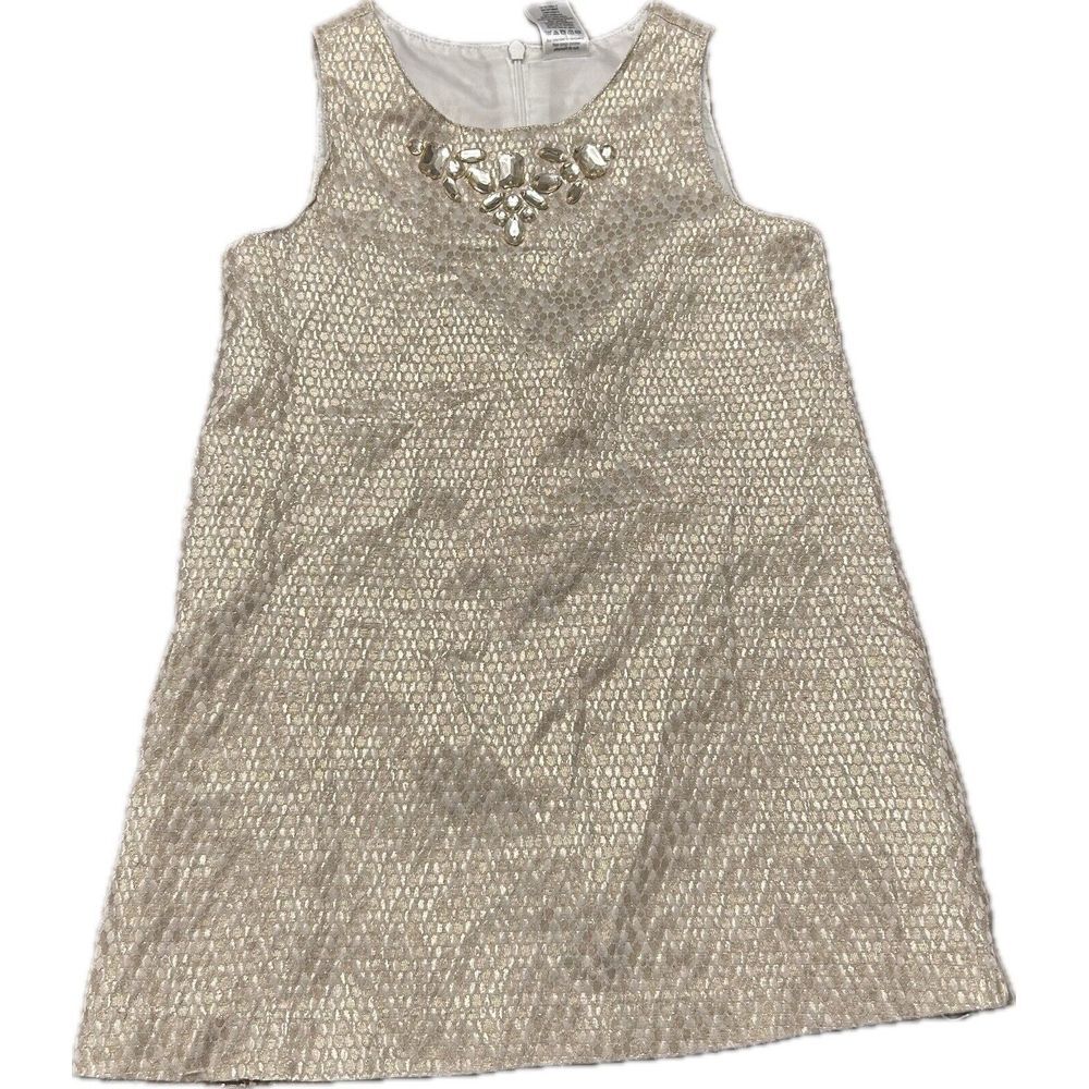 Gymboree Holiday Gems Gold Shimmer‎ Shift Dress 4 Metallic Sleeveless NYE